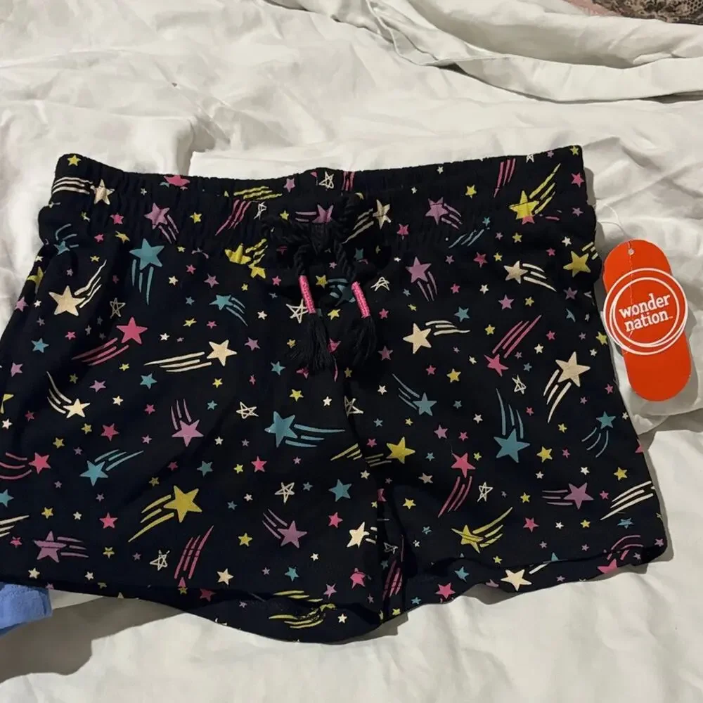 Wonder kids 7/8 Unicorn periwinkle blue and Star Print Shorts blk NWT and nwot